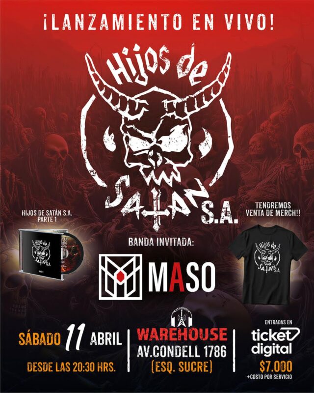 El próximo sábado 11 de abril a las 20:30 horas, Hijos de Satán S.A. realizará el lanzamiento oficial de su primer EP "Hijos de Satán S.A. Parte I"
