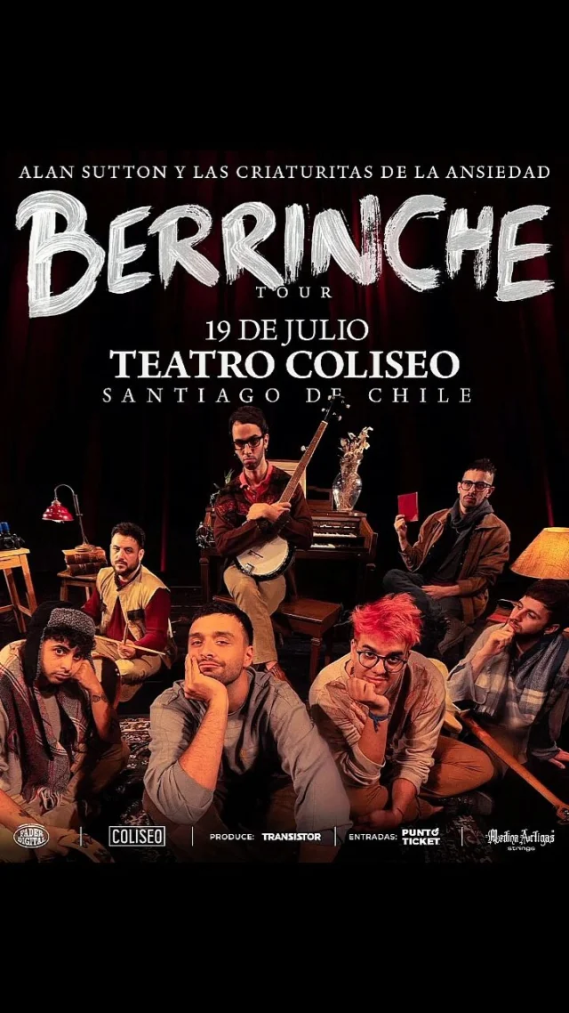 📣Anuncio para las  criaturitas! 

Ya están disponibles las entradas para el show de @alansuttonylascriaturitas en Santiago de Chile! 🇨🇱🎶

🎫 Nos vemos en el Teatro Coliseo el 19 de julio 💜 🔗🔗 Link en las historias 🔗🔗

Produce @transistorgigs

 #alansutton #criaturitas #alansuttonylascriaturitasdelaansiedad #teatrocoliseo #chile #santiagodechile #santiago #presentacion #berrinche #canciones View all 48 comments